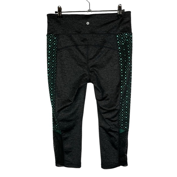 Xersion Dark Gray Aqua Blue Side Eyelet Cropped Athletic Leggings M - Picture 2 of 3